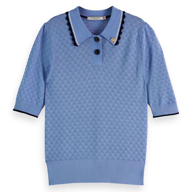 Scotch & Soda Pointelle Collared Knitted Tee image number 0